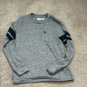abercrombie kids Gray Crewneck Sweater with Navy Sleeve Stripes